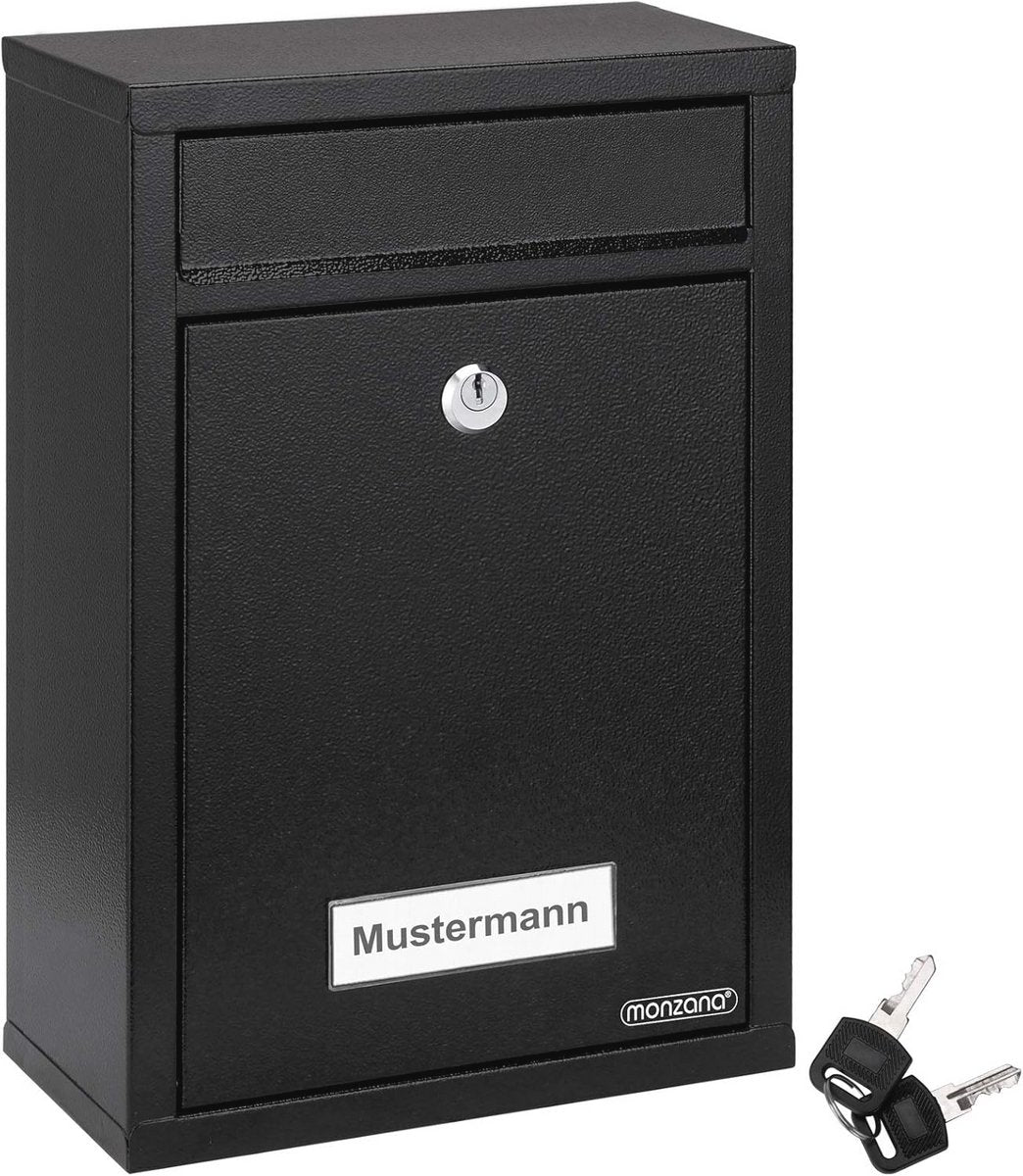 Zwarte Afsluitbare Brievenbus met Naamplaatje en 2 Sleutels - Weerbestendig en Eenvoudig te Monteren