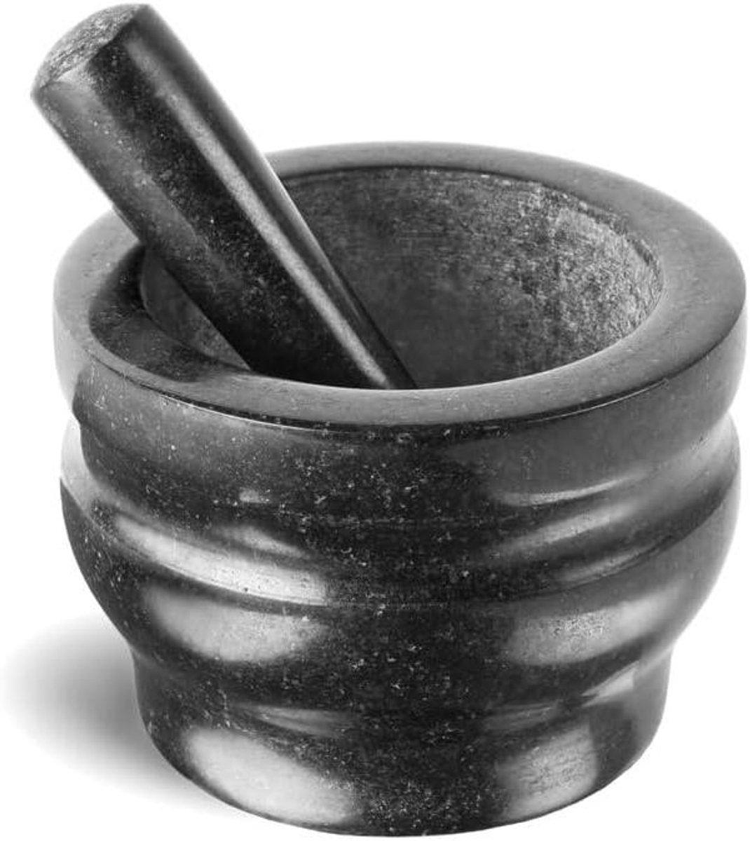 Zwarte Stamper en Mortel - Kruidenmolen - 1 stuk - Graniet - 140mm