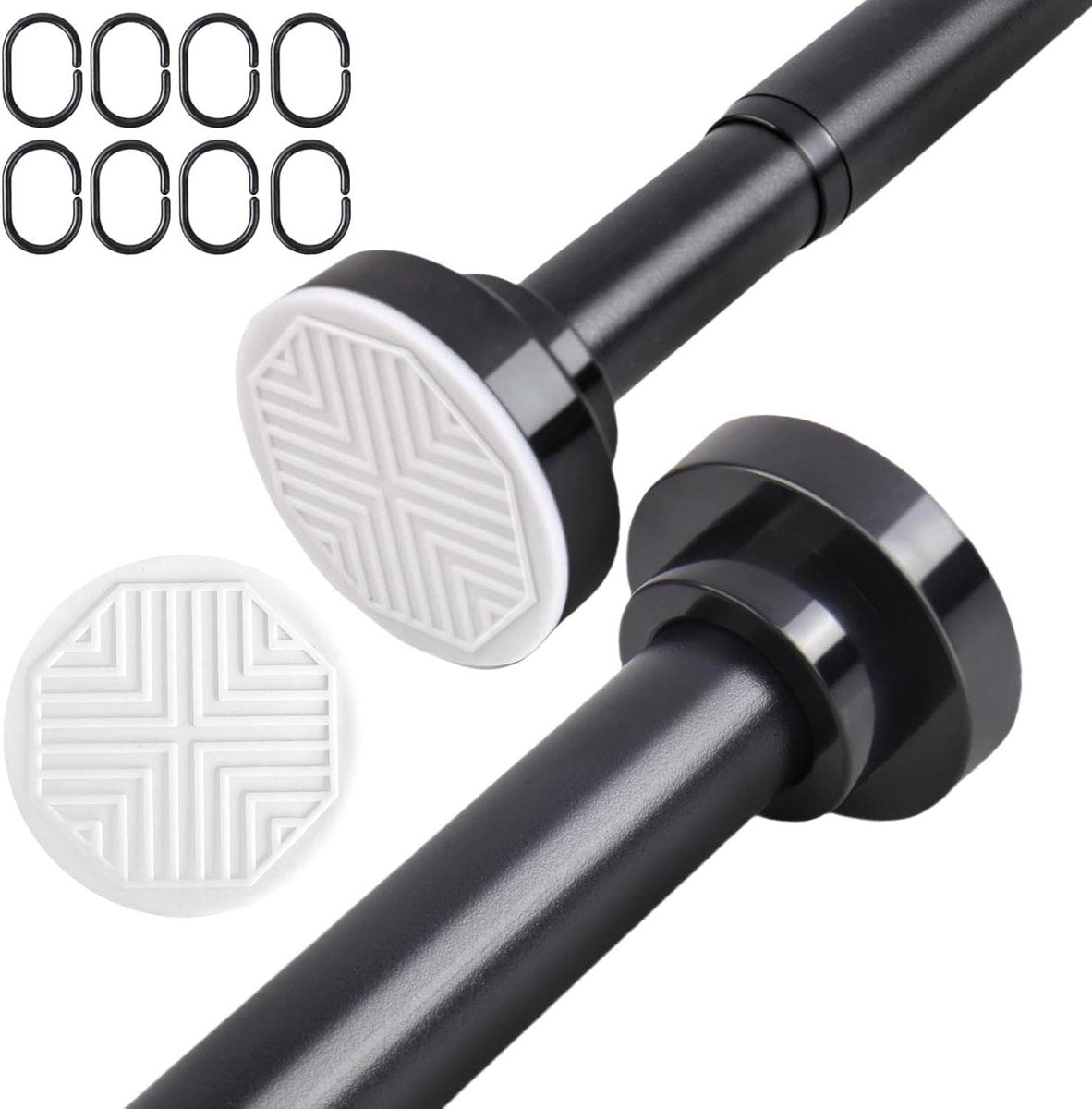 Zwart roestvrij stalen telescoop gordijnroede zonder boren - klemstang voor gordijnen scheidingswand