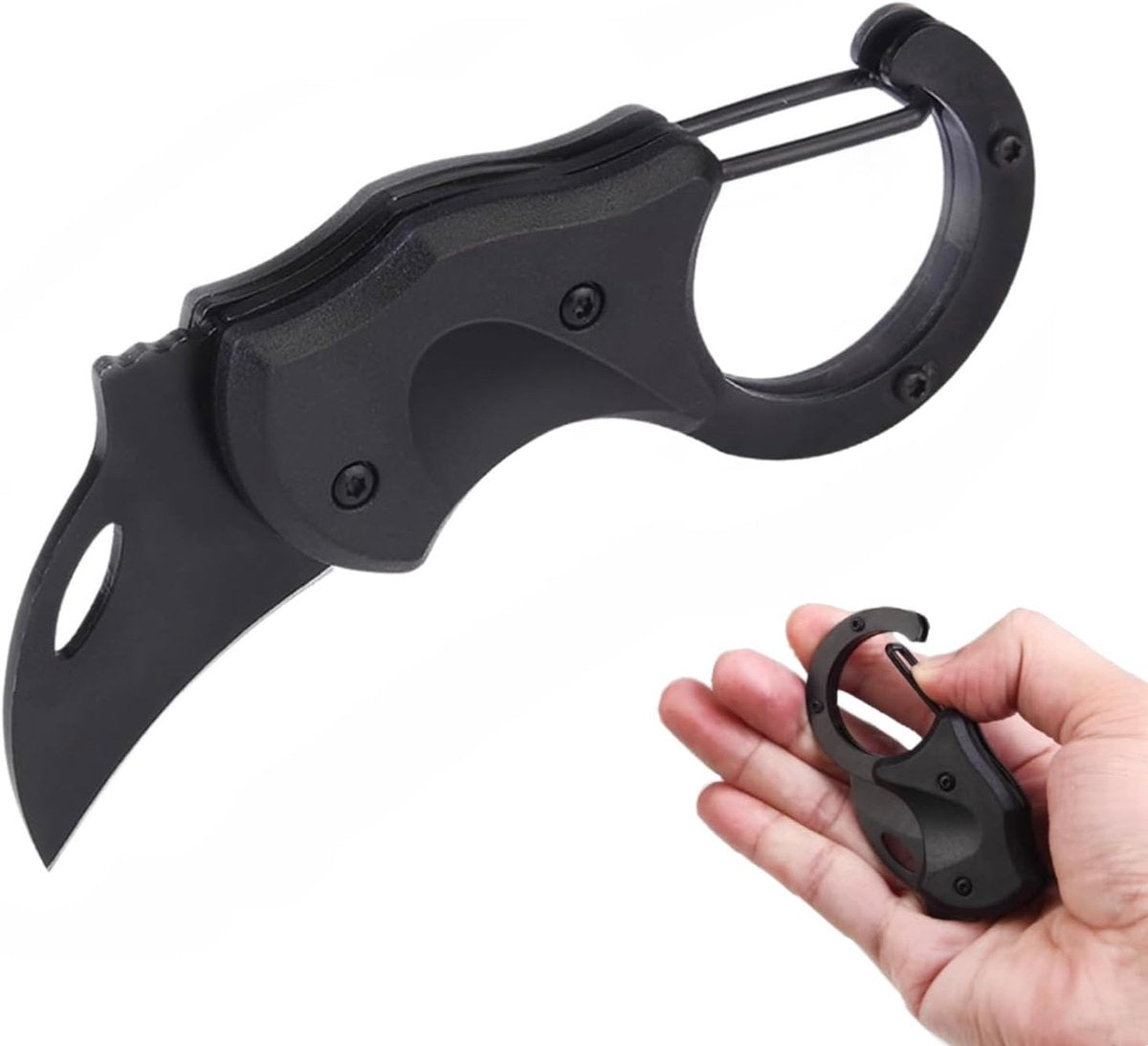 Zwart Vouwmes met Karabijnhaak - EDC-sleutelhanger, Outdoor Campingmes, Zakmes, Pakketopener, Cadeau