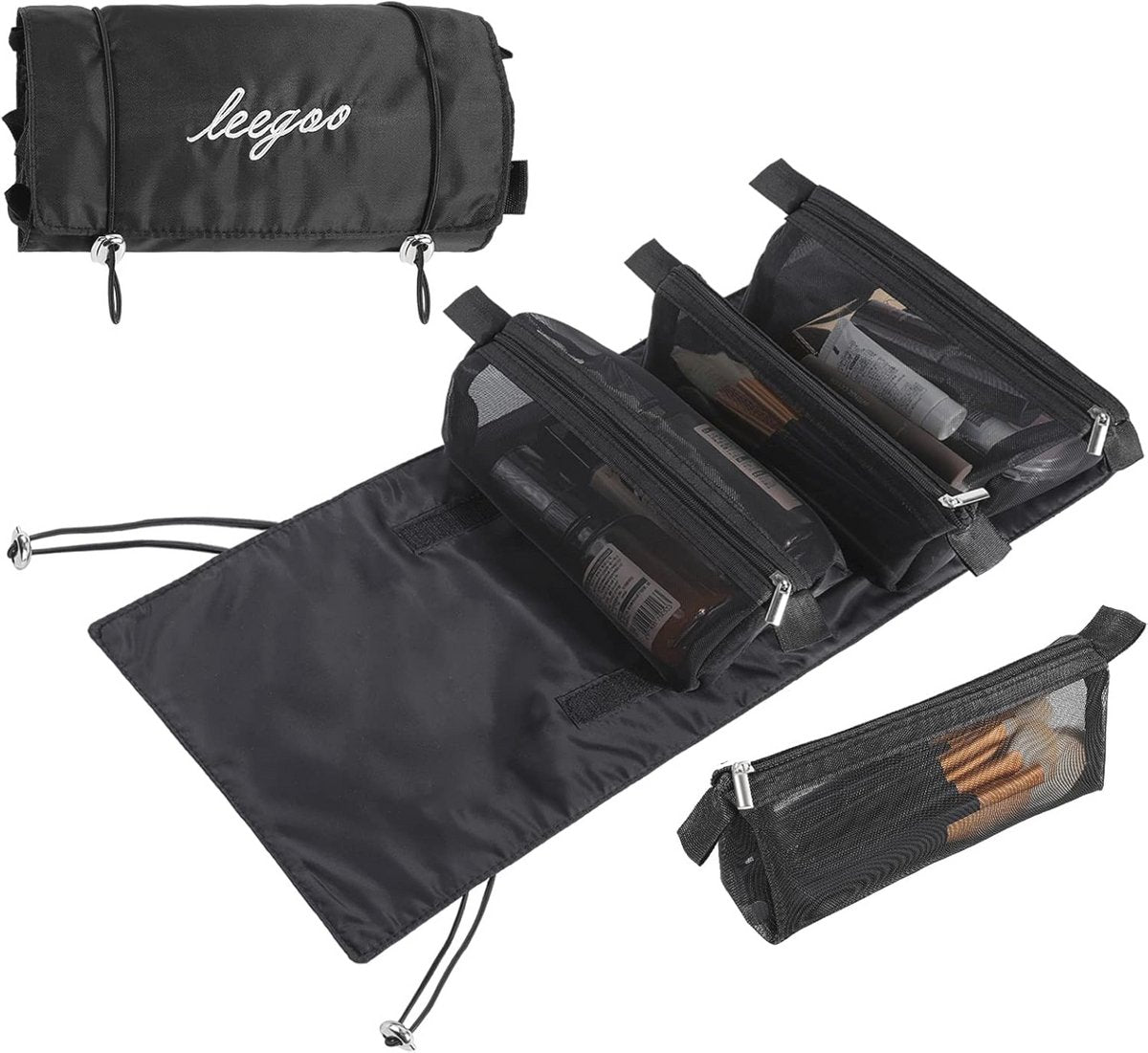 Zwarte reistas voor dames - 4-in-1 opvouwbare cosmetica organizer, hangende make-up tas
