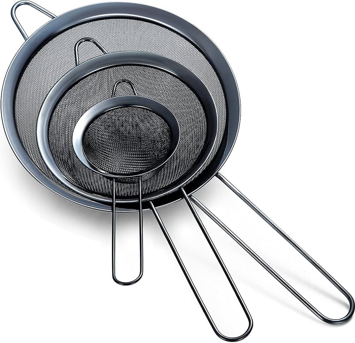 Zwart Zeef Met Fijne Mesh, 3-Delige Set, Zwart Flour Zeef Om Te Bakken, Roestvrijstalen Kaarder, Zwa