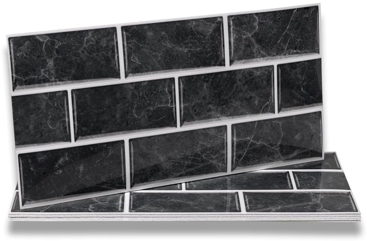 Zwart zelfklevende tegelstickers badkamer-keuken waterdicht behang 30x15cm - 12 stuks Tegelstickers