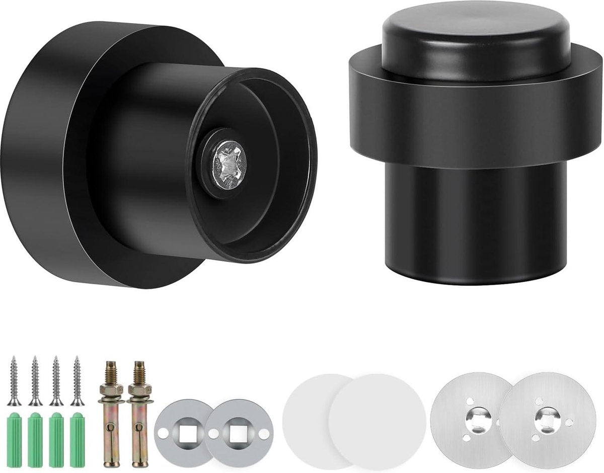 Zwarte deurstopper vloer - 2 stuks van 304 roestvrij staal - zelfklevende stickers - schroeven - muu