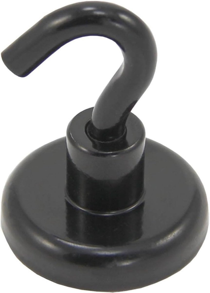 Zwarte neodymium haakmagneten met M6 haak en 36,4 kg aantrekkingskracht - 32 mm Dia