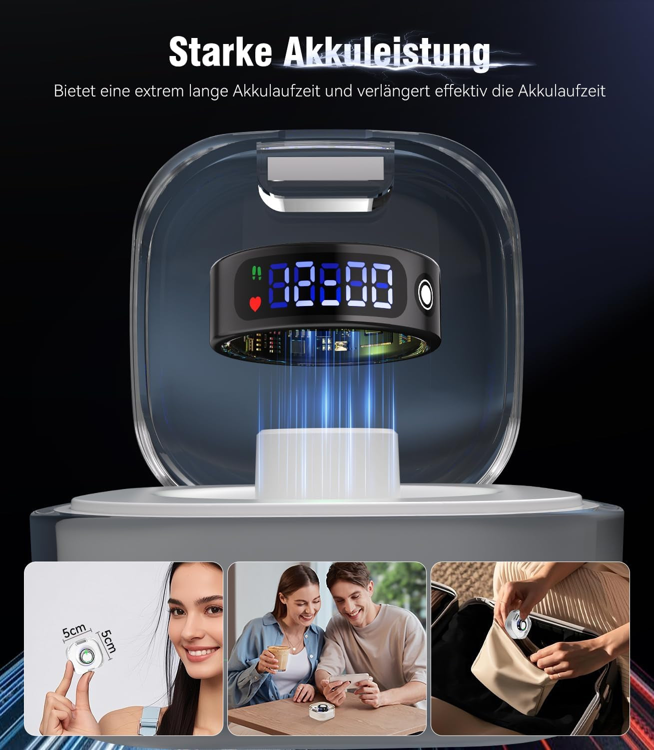 2025 Smart Ring Mit LED Screen【5.3+Edr Technologie - 0,1%± Fehler】【5Atm Wasserdicht - SGS Zertifiziert】Smartring Für Männer Und Frauen Zur Überwachung Von Schlaf, Herzfrequenz, Blutsauerstoff