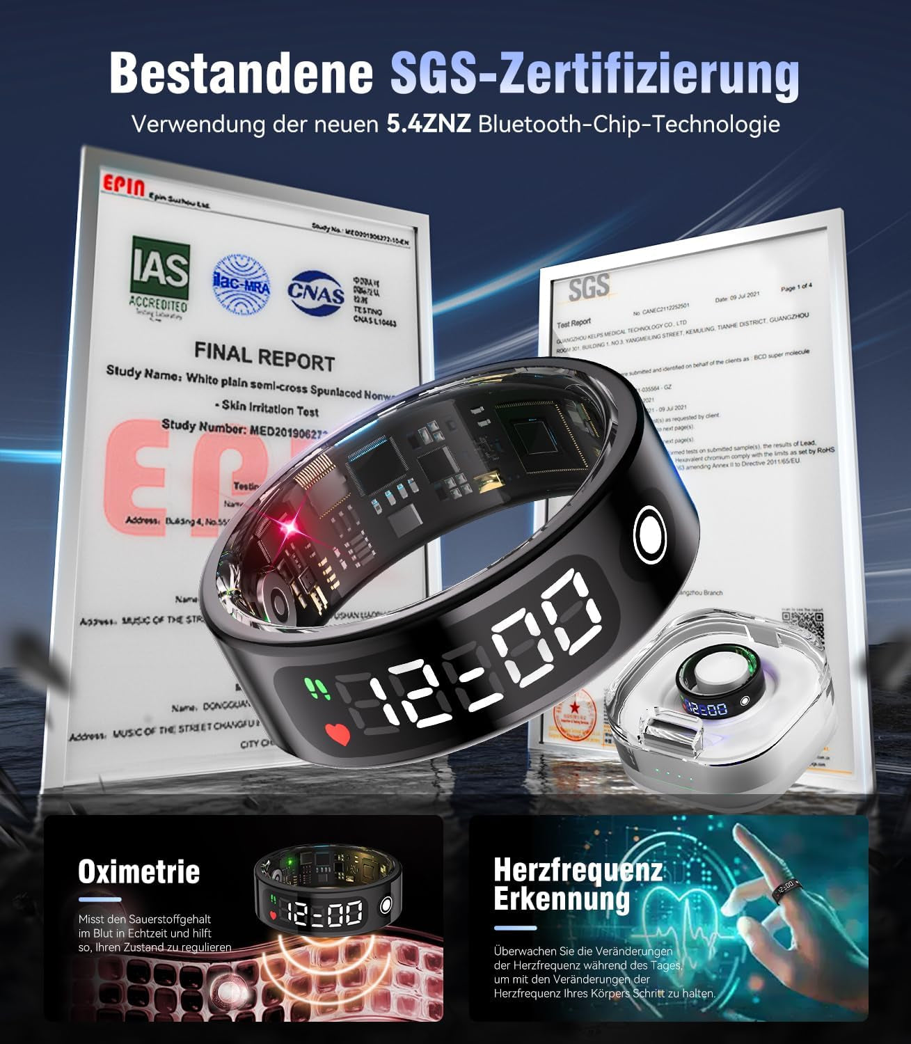 2025 Smart Ring Mit LED Screen【5.3+Edr Technologie - 0,1%± Fehler】【5Atm Wasserdicht - SGS Zertifiziert】Smartring Für Männer Und Frauen Zur Überwachung Von Schlaf, Herzfrequenz, Blutsauerstoff