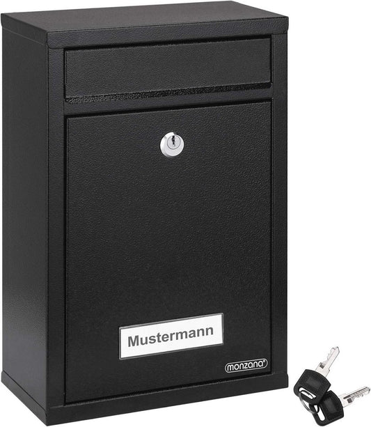 Zwarte Afsluitbare Brievenbus met Naamplaatje en 2 Sleutels - Weerbestendig en Eenvoudig te Monteren