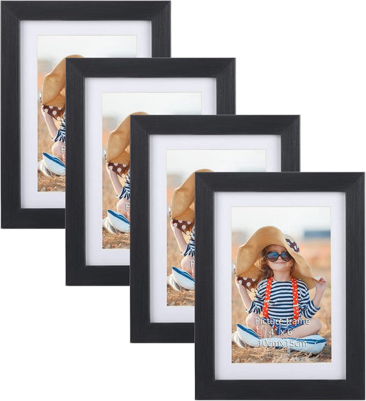 Zwarte Fotolijst met Glasplaat 10x15 cm - Set van 4
