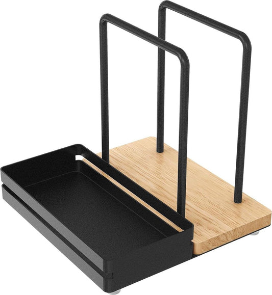 Zwarte servethouder van metaal en hout - servetdispenser met caddy - voor tafel keukenaccessoires - 