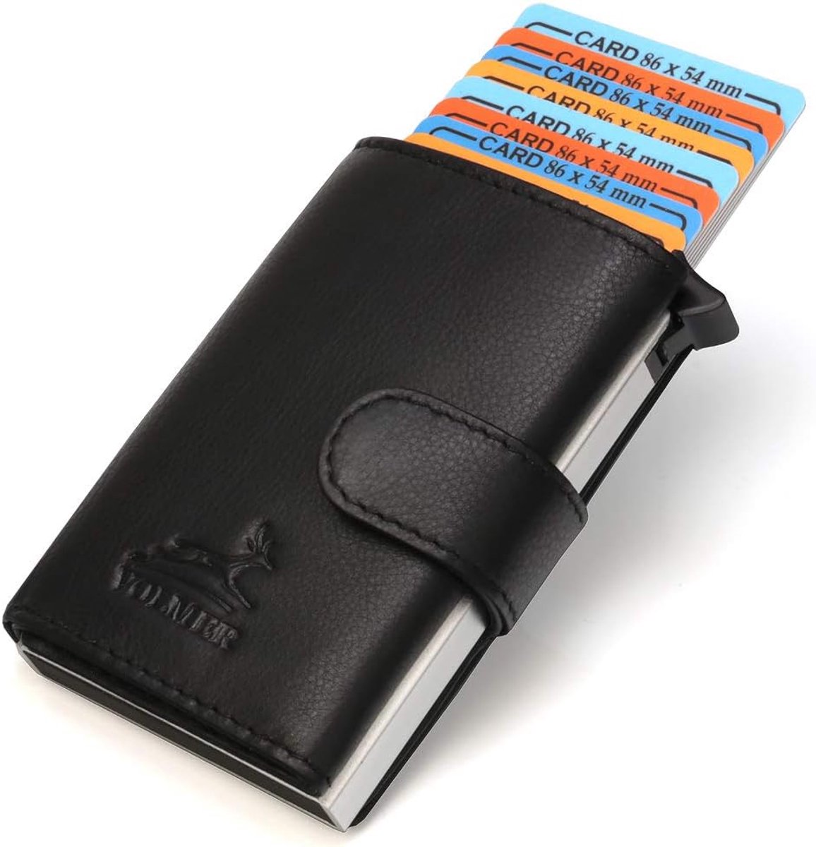 Zwarte heren miniportemonnee 100% echt leer staand formaat met RFID-bescherming #VO24-black-N