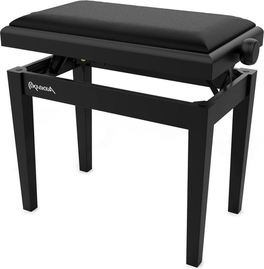 Zwarte pianobank - in hoogte verstelbaar - gevoerd toetsenbord hout - verstelbare hoogte tussen 475 