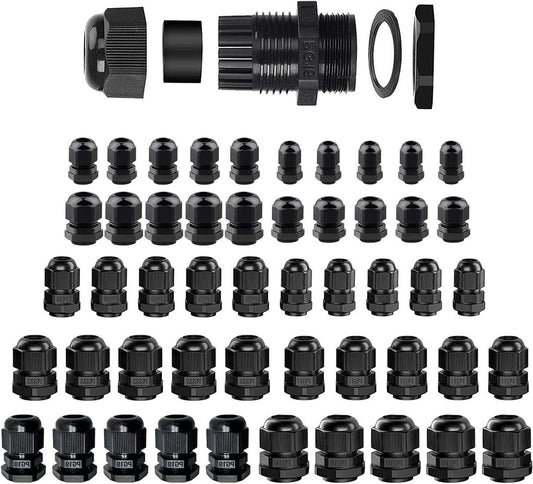 Zwarte waterdichte instelbare kabelschroefverbindingen M12 M16 M20 M25 PG7 PG9 PG11 PG135 PG16 PG19 