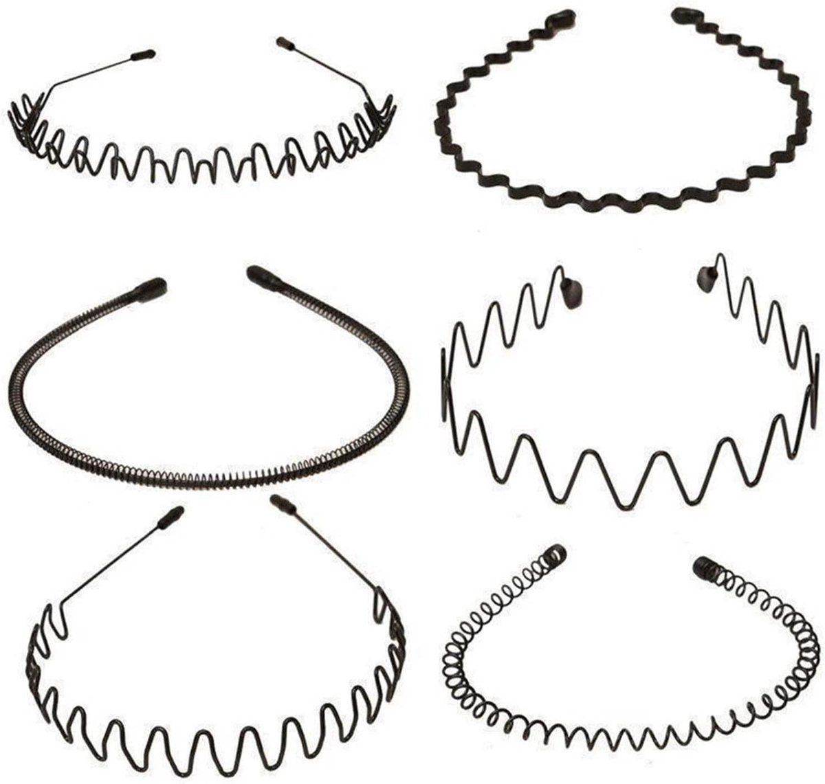 Zwarte Metalen Haarbanden Set - Antislip en Lichtgewicht - 6 Stijlen - Voor Wassen Gezicht, Huidverz