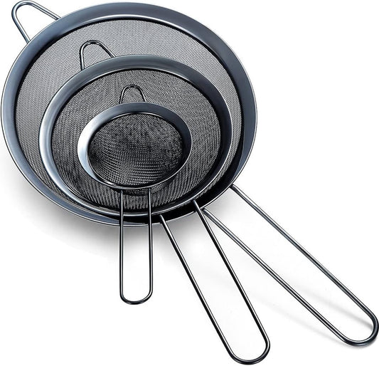 Zwart Zeef Met Fijne Mesh, 3-Delige Set, Zwart Flour Zeef Om Te Bakken, Roestvrijstalen Kaarder, Zwa