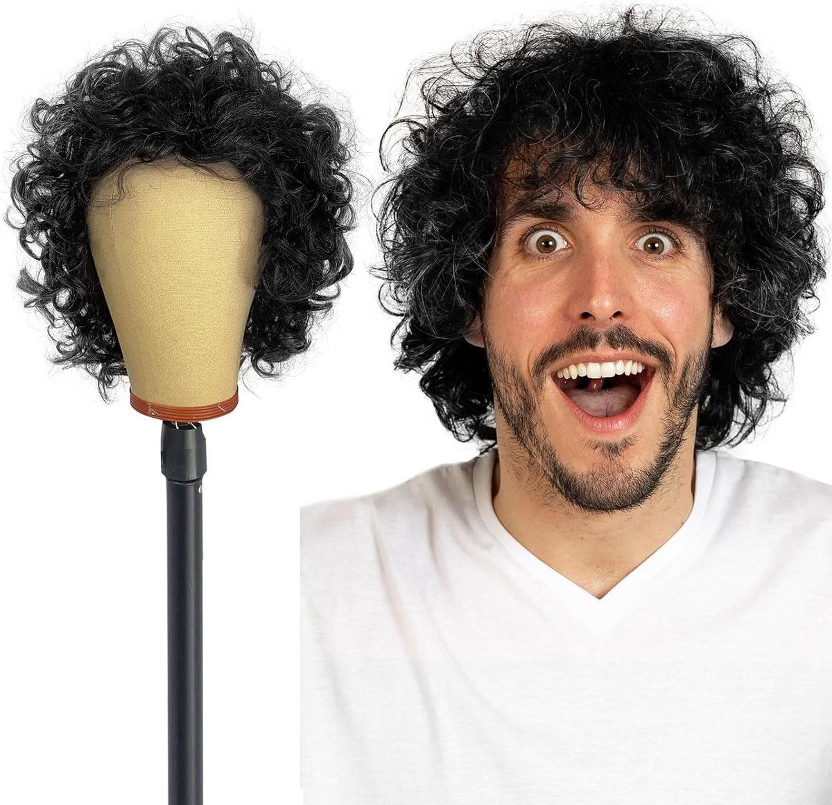 Zwarte pruik voor heren - Lange krullende jaren 70 & 80 - Voor cosplay & themafeest