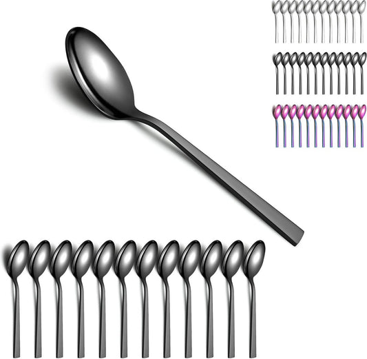 Zwarte soeplepel, 12 stuks, roestvrijstalen tafellepel, soeplepel, dessertlepel, geschikt voor het d