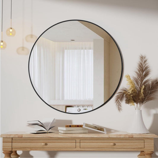 Zwarte spiegel van 50 cm - ronde wandspiegel voor badkamer en woonkamer Spiegel