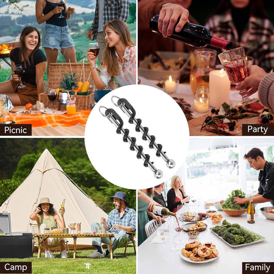 - 4-delige Spiraal Wijnflesopener Sleutelhanger - Zwart Roestvrij Staal- Multifunctionele Flesopener