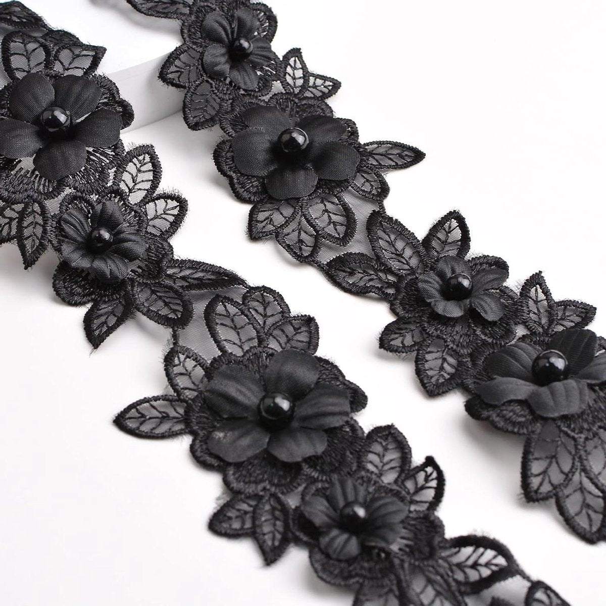Zwarte Bloem Kant Trim 218 Yards Organza Lint Borduurwerk Kant Rand Trim Kant Naaien DIY Ambachten v