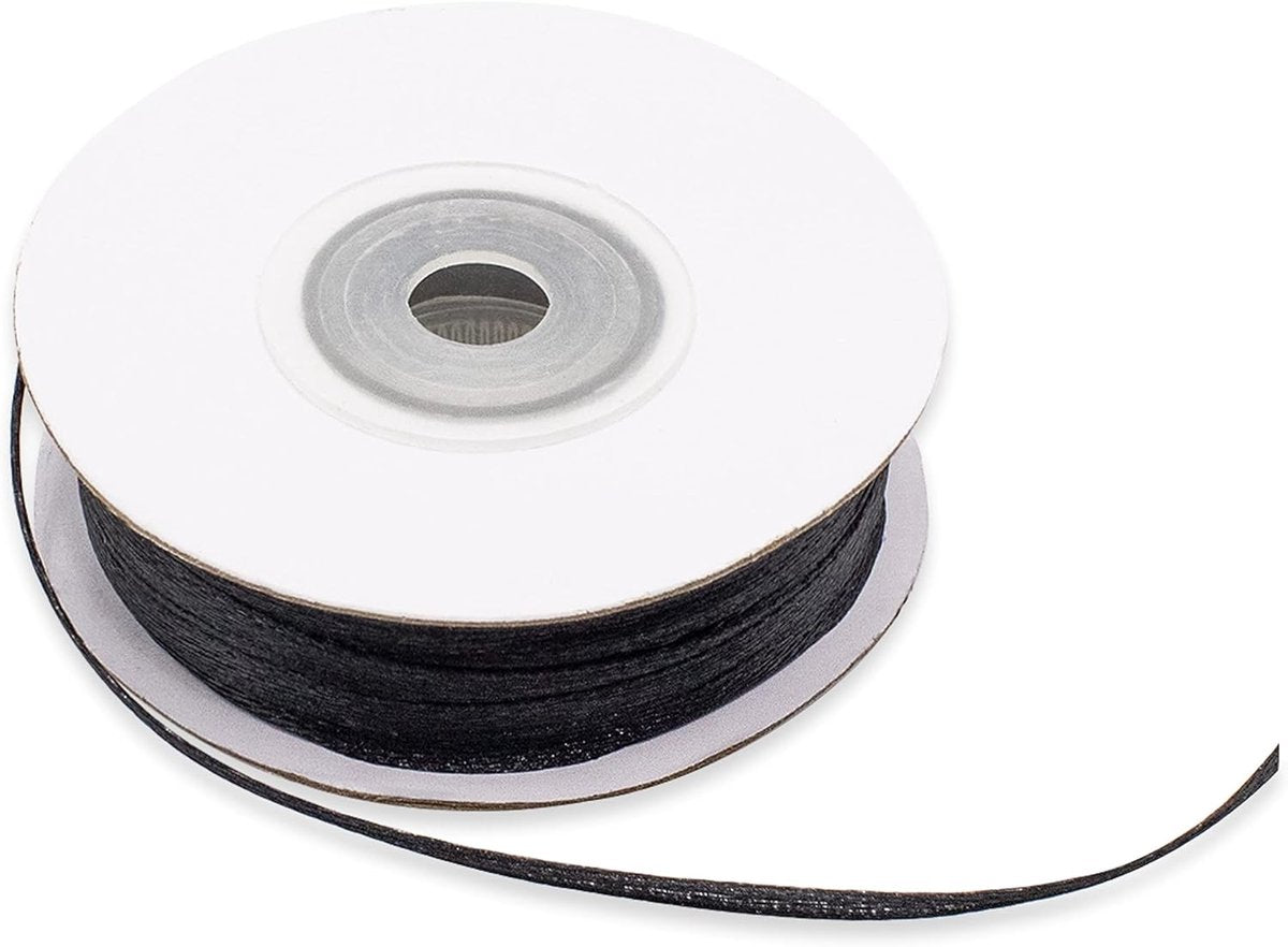 Zwarte dubbele satijnen band 3 mm voor decoratie en geschenken - 50 meter rol