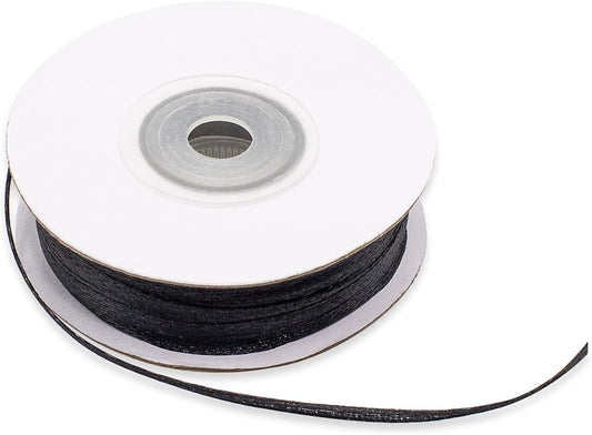 Zwarte dubbele satijnen band 3 mm voor decoratie en geschenken - 50 meter rol