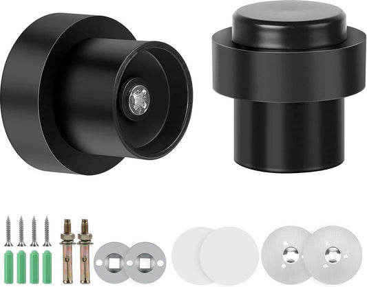 Zwarte deurstopper vloer - 2 stuks van 304 roestvrij staal - zelfklevende stickers - schroeven - muu