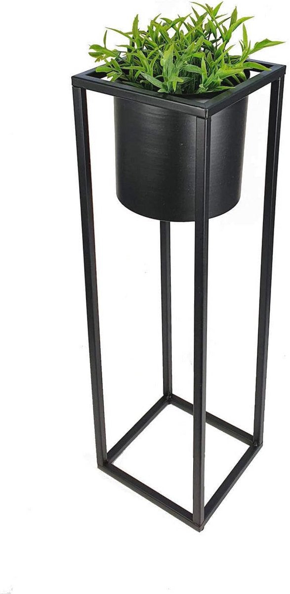 Zwarte metalen bloempotstandaard met ronde pot - 50 cm