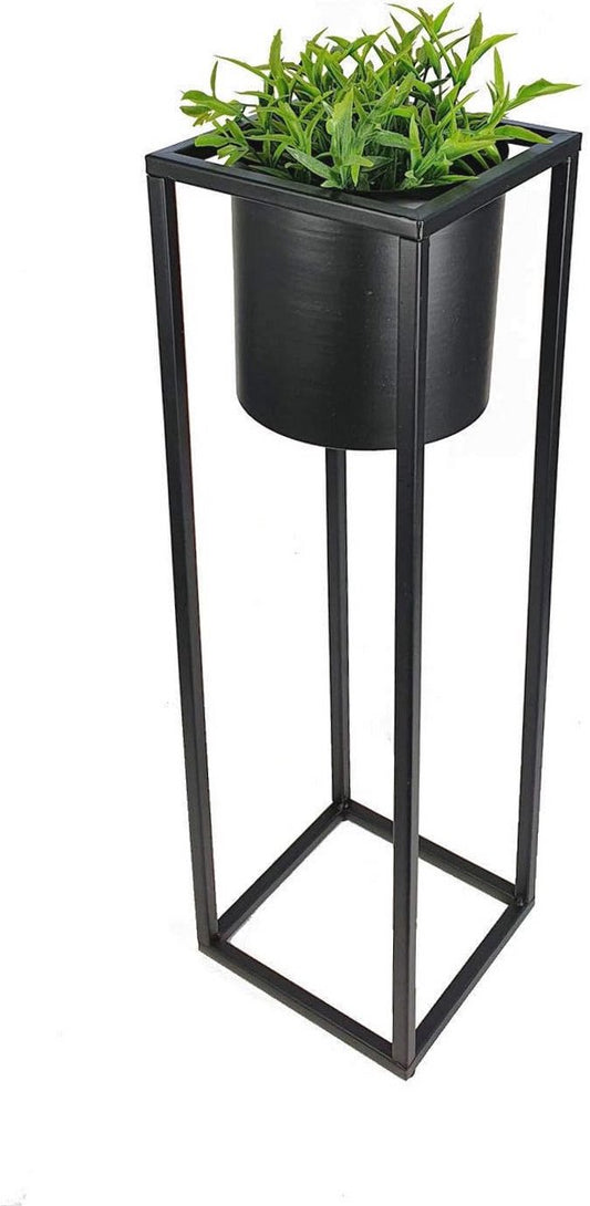 Zwarte metalen bloempotstandaard met ronde pot - 50 cm