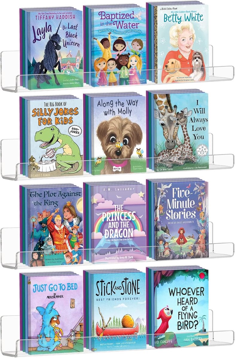 Zwevende acrylplank - helder - kinderen - wandgemonteerd - boekenplank - 4-pack - onzichtbaar - disp
