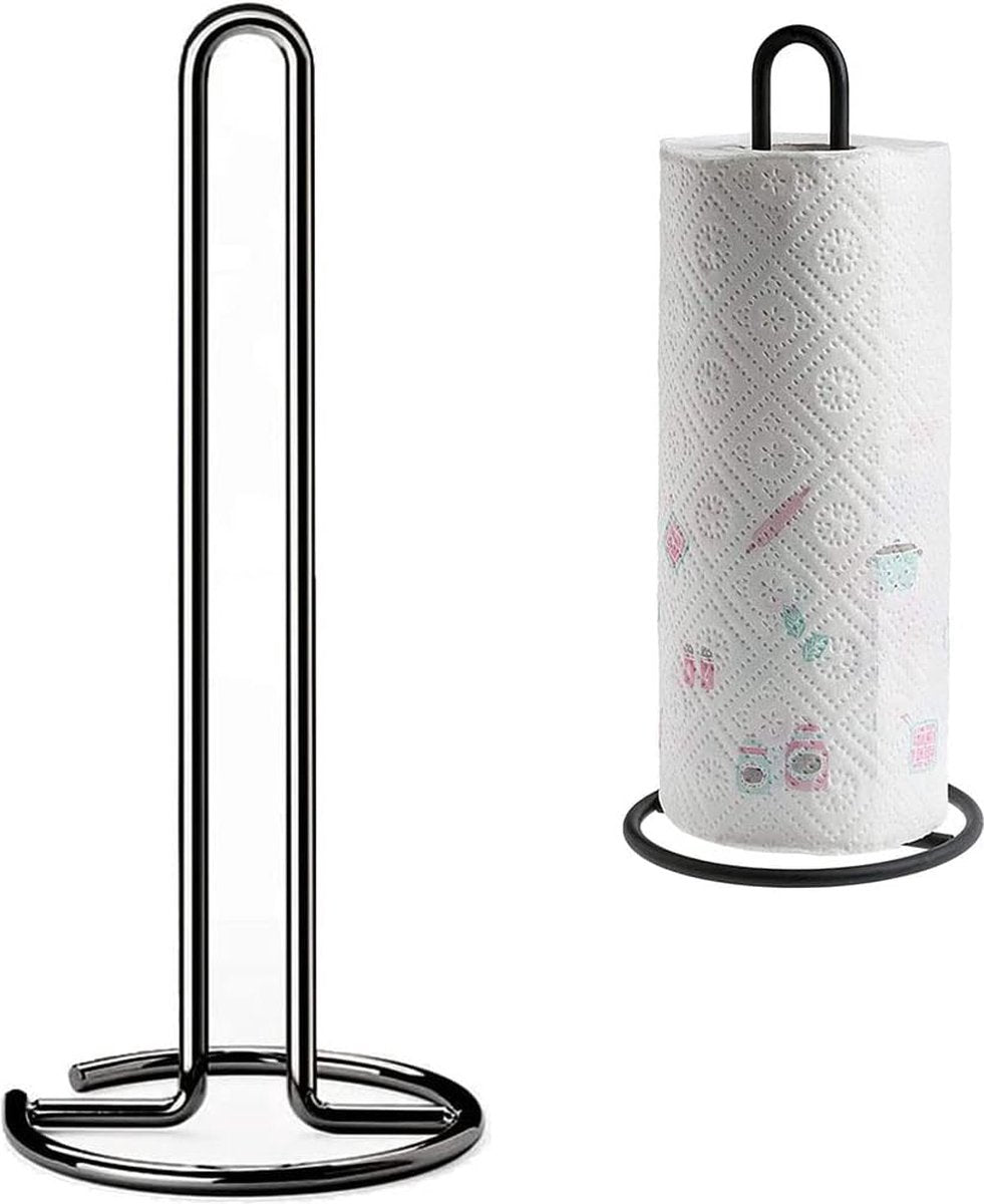 Zwarte staande papierhouder, keukenrolhouder, keukenrolstandaard, rolhouder, metaal, verticaal vrijs