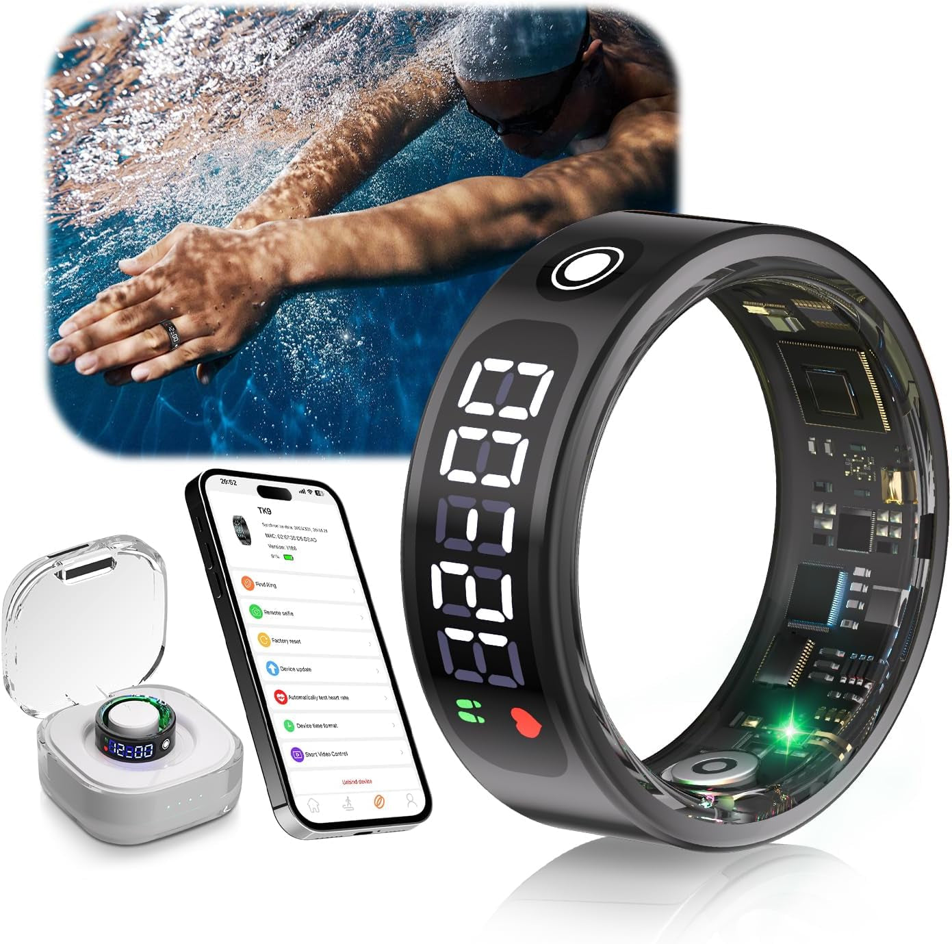 2025 Smart Ring Mit LED Screen【5.3+Edr Technologie - 0,1%± Fehler】【5Atm Wasserdicht - SGS Zertifiziert】Smartring Für Männer Und Frauen Zur Überwachung Von Schlaf, Herzfrequenz, Blutsauerstoff