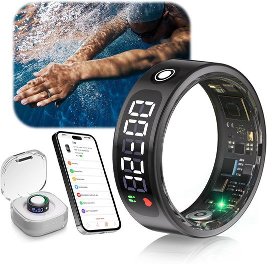 2025 Smart Ring Mit LED Screen【5.3+Edr Technologie - 0,1%± Fehler】【5Atm Wasserdicht - SGS Zertifiziert】Smartring Für Männer Und Frauen Zur Überwachung Von Schlaf, Herzfrequenz, Blutsauerstoff